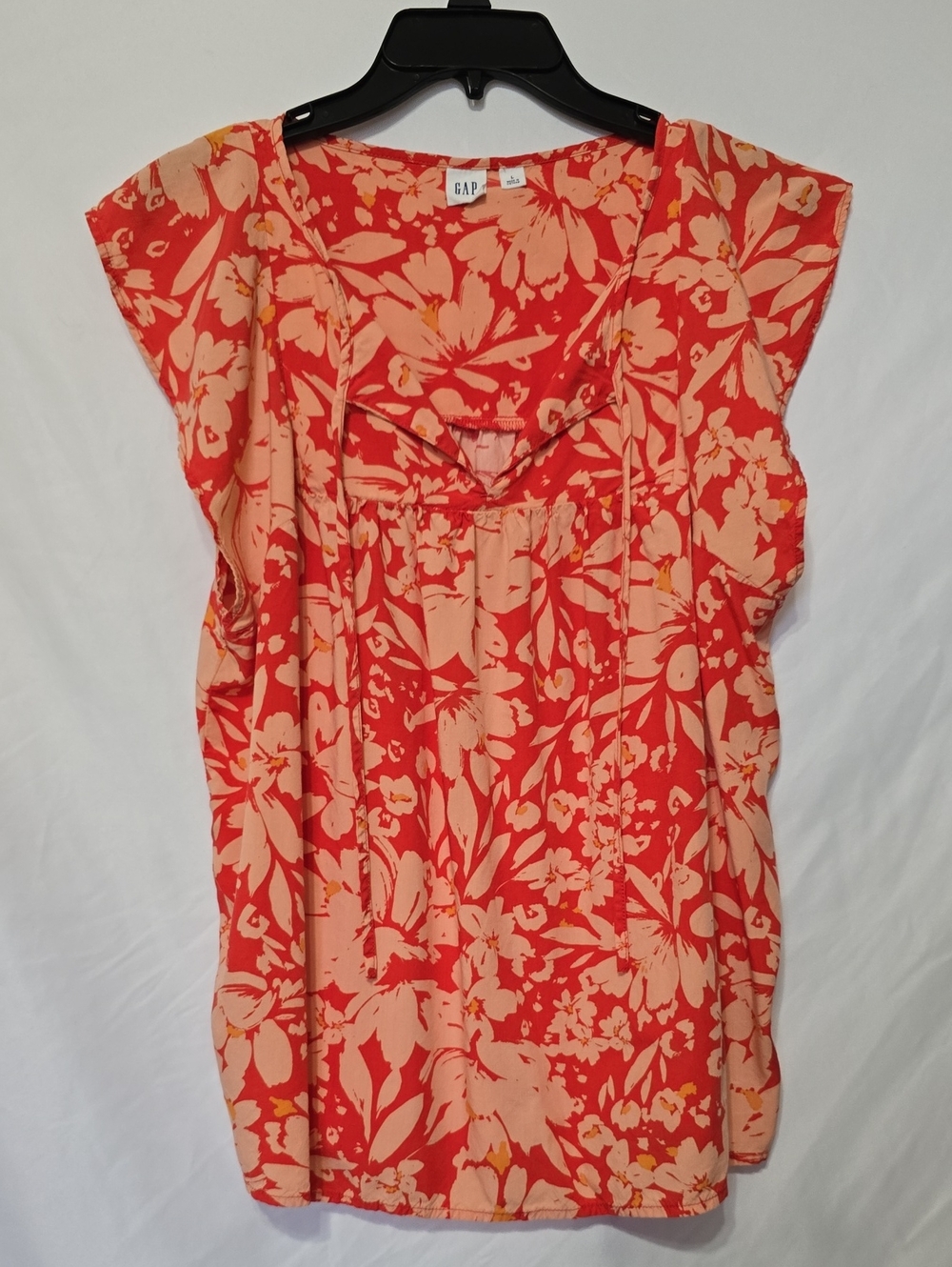 GAP Floral Flutter Sleeve Blouse Top Orange/ Red/ Boho Keyhole Size L